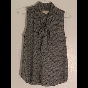 Black and white floral blouse with bow